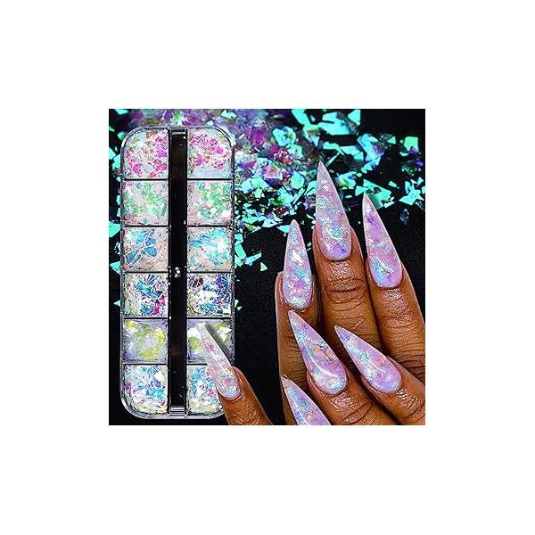 12 Colors Nail Glitter Sequins 3D Holographic Irregular Cellophane Confetti Supplies Acrylic Laser Art Kit for Face Hand Body Eyes Make-up Decorations