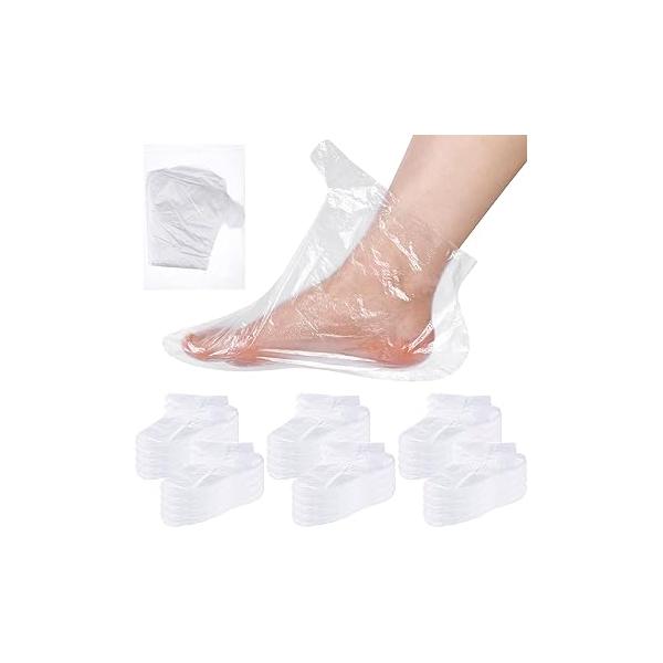 1500 Pcs Disposable Plastic Foot Covers for Feet Paraffin Bath Liners Pedicure Moisturizing Socks Spa Care Hot Wax Therapy Booties Bags with Stickers Snug Closure