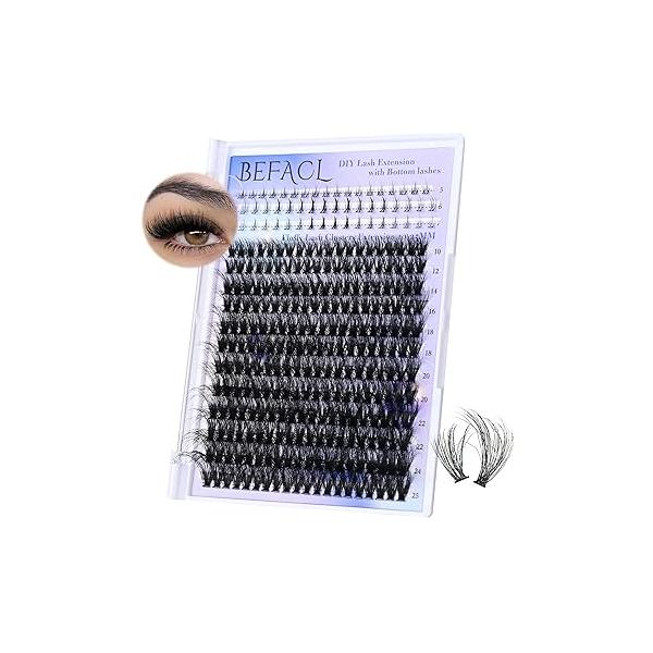 Fluffy Lash Clusters with Bottom Lashes Wispy Cluster Eyelash Extensions 294pcs Individual Lower 10-25mm 80D DIY Curly Extension at Home
