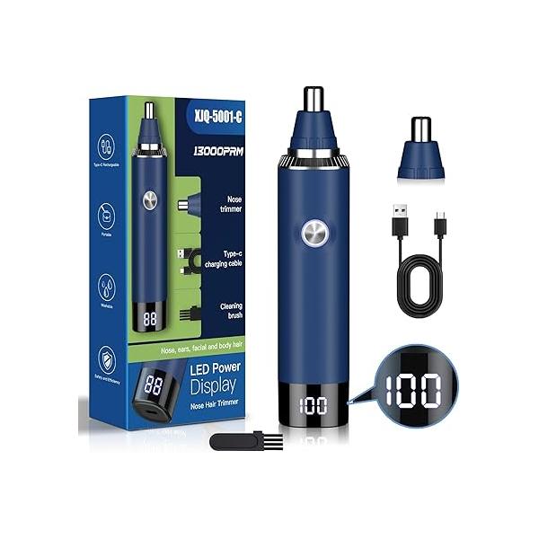 Ear & Nose Hair Trimmer with LED Display for Men Women,Painless USB Rechargeable Eyebrow Facial Clipper,Professional IPX7 Waterproof Dual Edge Blades 13,000 RPM