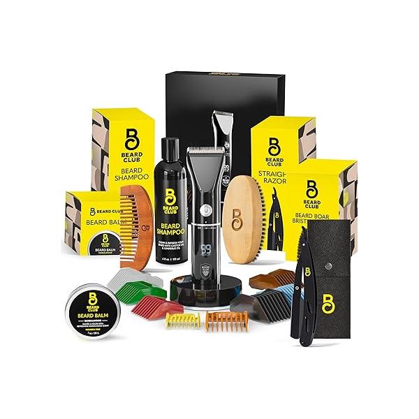 The Beard Club Trimmer for Men - Electric Cordless Rechargeable & Hair High Power 7000 RPM 8 Color Guides 45 Unique Trim Lengths Travel Lock