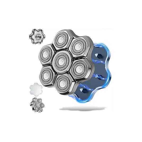 Magnetic Head Shaver Replacement Heads 7 Double Ring Waterproof Rotary Razor Blades for Bald Men Compatible with freebird wyklaus shpavver (silver)