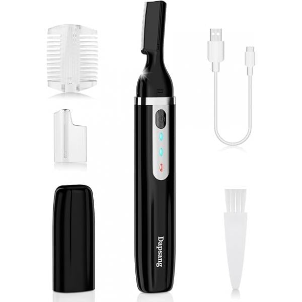 Eyebrow Trimmer, Electric Razor for Women Men, Rechargeable Painless LED Light Facial Hair Shaver Remover with Rinseable Blade Face Lips Neck Leg