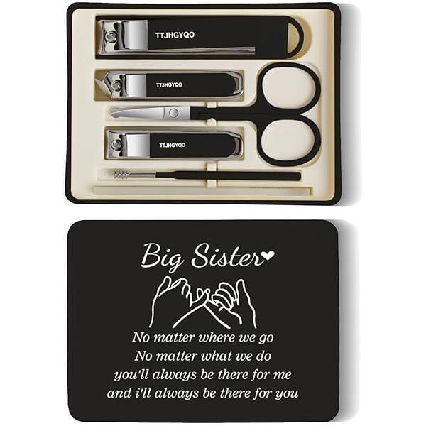 Nail Clippers and Beauty Tool Portable Set Clipper Martensitic Stainless Steel Manicure 6 in 1 Sisters Gifts Suitable for Home, Workplace, Outdoor Travel,Etc.（Middle Sister Pink）