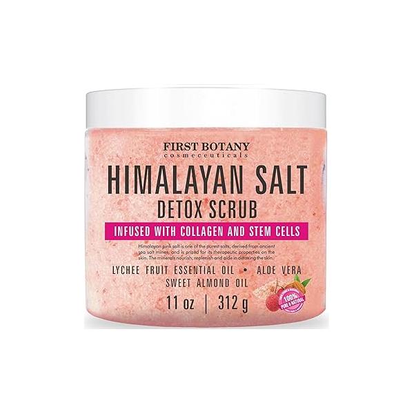 First Botany Body Scrub - Natural Exfoliating Salt & and Face Souffle helps with Moisturizing Skin, Acne, Cellulite, Dead Skin Scars, Wrinkles (11 oz, Himalayan Salt)