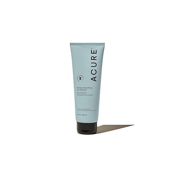 Acure Simply Smoothing Conditioner - Frizz Control & Nourishing Treatment for Silky Hair, Enhances Shine Softness - Coconut Water Marula Oil, 8 Fl Oz