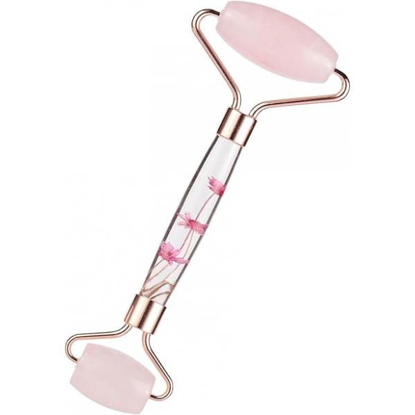 Amogeeli Cherry Quartz Stone Roller for Face, Beauty Massage Facial Wrinkles, Puffiness