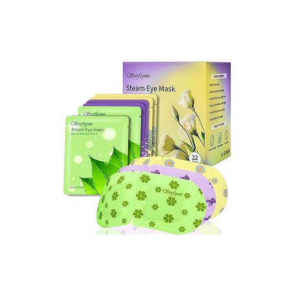 Serfeymi 22 Packs Steam Eye Mask-Disposable Cornea Care Rest Self Heating Mask,Warm Compresses for Dry Eyes,Sleep,Spa,Travel Essentials & Relaxation Gifts,Stocking Stuffers-Mixed 3 Scents