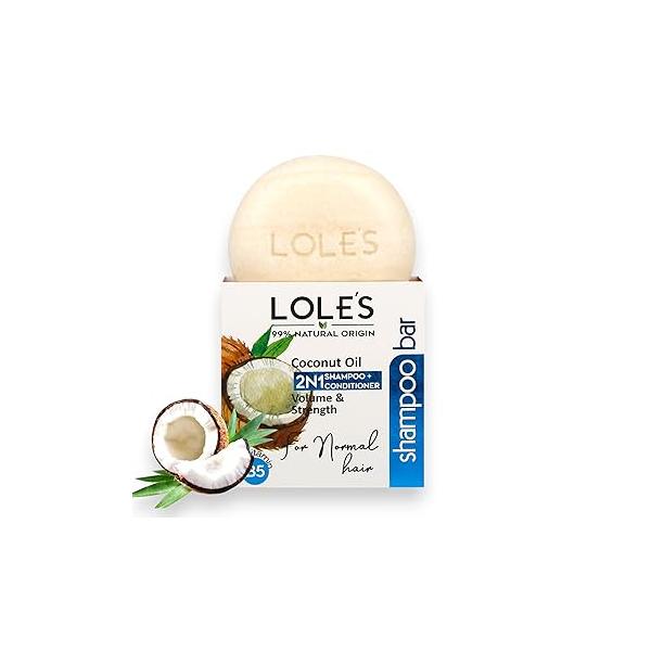 LOLE'S Shampoo Bar and Conditioner, 2in1 with Coconut Oil for Normal Hair, Volume & Strength, 99% Natural Origin, Sustainably Sourced, 3.5Oz