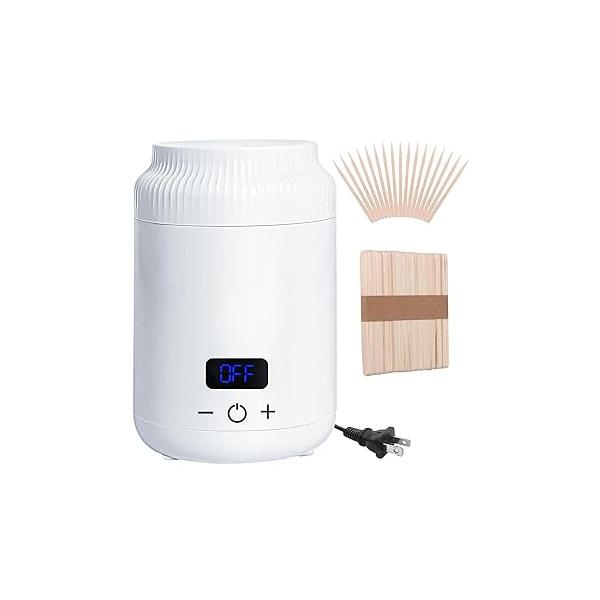 PODOY Mini Wax Warmer - Switchable Display, Portable for Hair Removal with 100 Sticks, Non-Stick Waxing Kit Women's Face and Body, Professional Melter Machine