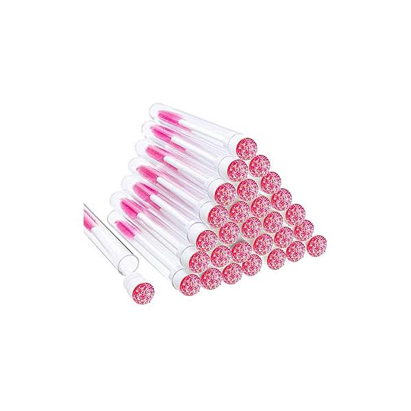 60 Pieces Mascara Wand Tube Set 30 Diamond Empty Eyelash Brush Tubes Spoolies Lash Extension Brushes Applicators Makeup Tools (110 mm, Pink)