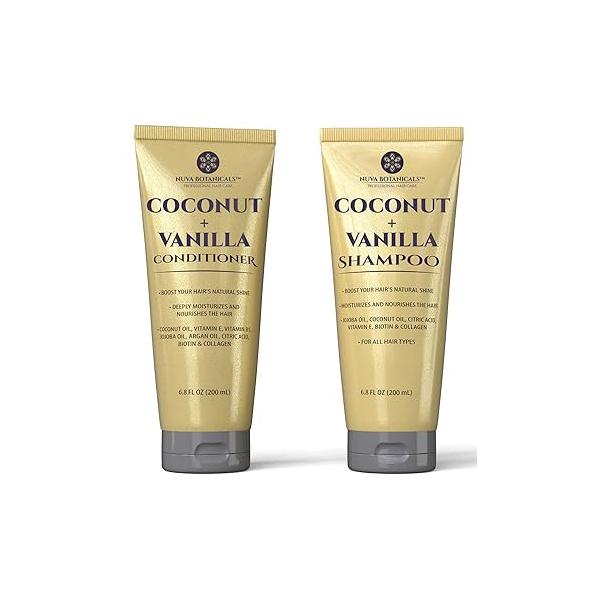 Coconut Shampoo and Conditioner, Vanilla Conditioner with Biotin Collagen- Moisturizing Set Jojoba Oil, Argan Oil Vitamin E(6.8oz each)