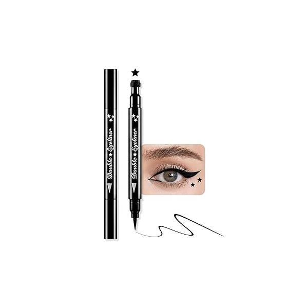 BINGBRUSH Double-sided Liquid Stamp Eyeliner Pen, Face Stamps Makeup Extremely Black Waterproof Slim Gel Felt Tip High Pigment & Seal (10#Star&Red)