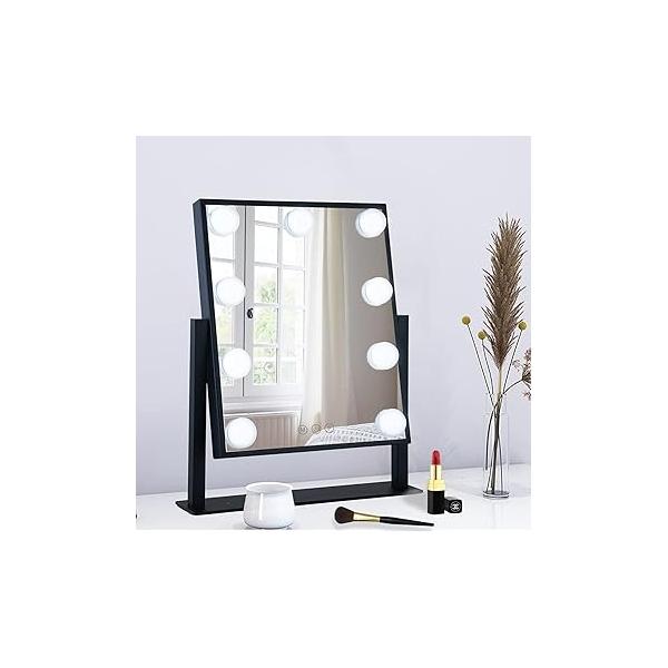 Lighted Makeup Mirror Hollywood Vanity with Lights, Touch Control Design 3 Colors Dimable LED Bulbs, Detachable 10X Magnification, 360°Rotation, (White) 12" L x 14" W