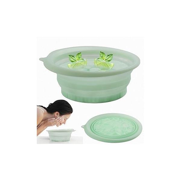 Ice Facial Washbasin with Built-In Tray, Foldable and Collapsible Face Bath Bowl,Silicone Plunge Bowl for Acne Relief, Vagus Nerve Stimulation, Pore Shrinking (Purple)
