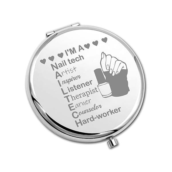 PLITI Nail Tech Compact Mirror Artist Gift Manicurist Graduation Boss Stylist Pocket (Nail CM)