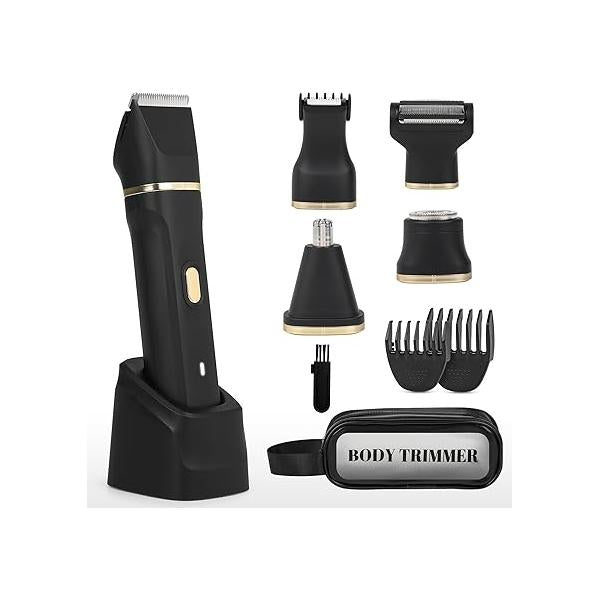 Electric Bikini Trimmer for Women - 5 in 1 Rechargeable Razors Women, IPX7 Waterproof Pubic Hair Trimmer, Painless Womens Body Shaver, Facial Razor & Nose White