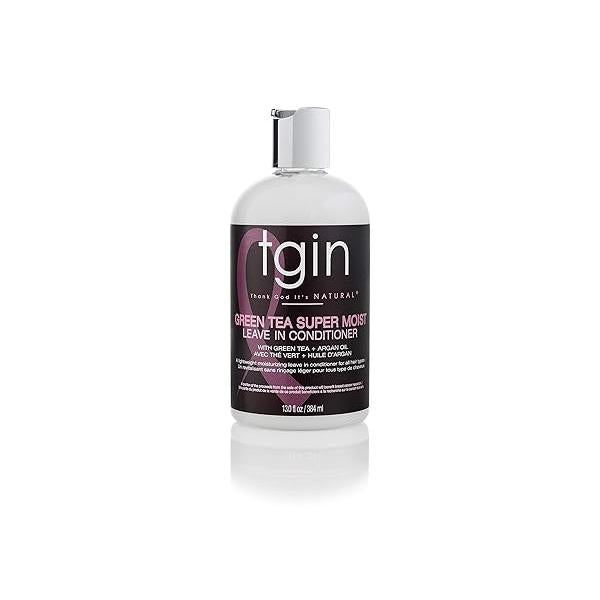 tgin Green Tea Super Moist Leave in Conditioner for Curly, Coily and Wavy Hair, with Argan Oil, Shea Butter Tea, Moisturizes Nourishes Dry 13 oz