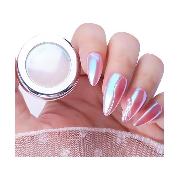 Pretty Diva White Chrome Nails Powder - 0.3g Super Glossy Mirror Effect Moonlight for Manicure Pigment, Beginner-Friendly Gel