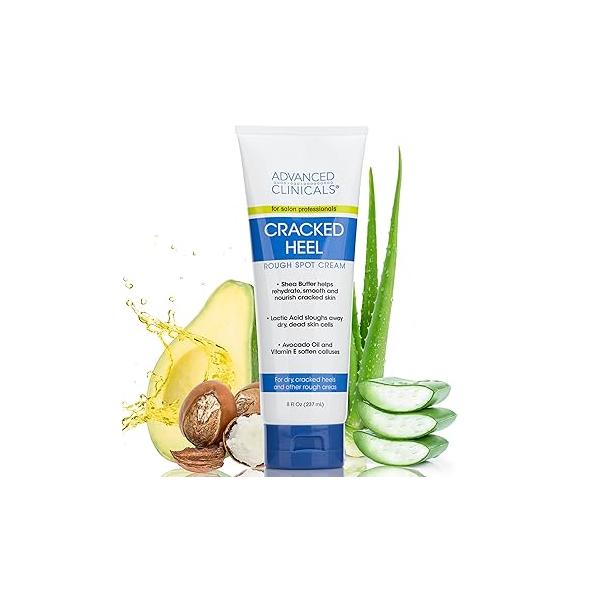 Advanced Clinicals Cracked Heel Foot Cream Skin Care Moisturizer Lotion For Feet W/Shea Butter | Helps Heal Skin, Rough Spots, Calluses, & Dry Hand Lotion| Large 8 Fl Oz