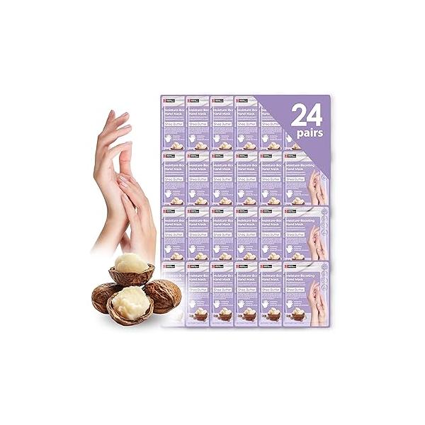 24 PK Original Derma Beauty Hand Mask Bulk Moisturizing Gloves for Dry Hands Nail Care Essential, Best Mother's Day Gift Idea, Self Women (Shea Butter + Avocado)