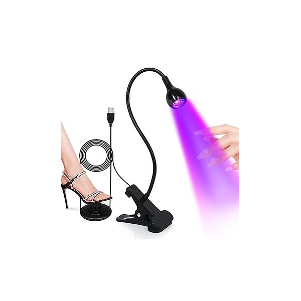 AORAEM UV LED Nail Lamp, Quick Drying Light for Gel Nails Foot Control Cure Flash with Black Gooseneck and Clamp