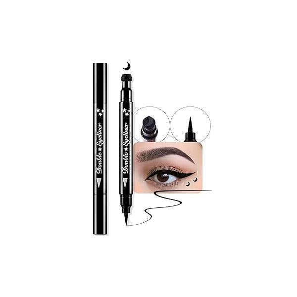 evpct 7Pcs Colored liquid Eye Liners Face Stamp Cosplay Gothic Makeup Set Kit for Beginners, Black Brown Purple Blue Red Pink Green Star Flowers Heart Moon Triangle Lightning Butterfly Stamps Eyeliner