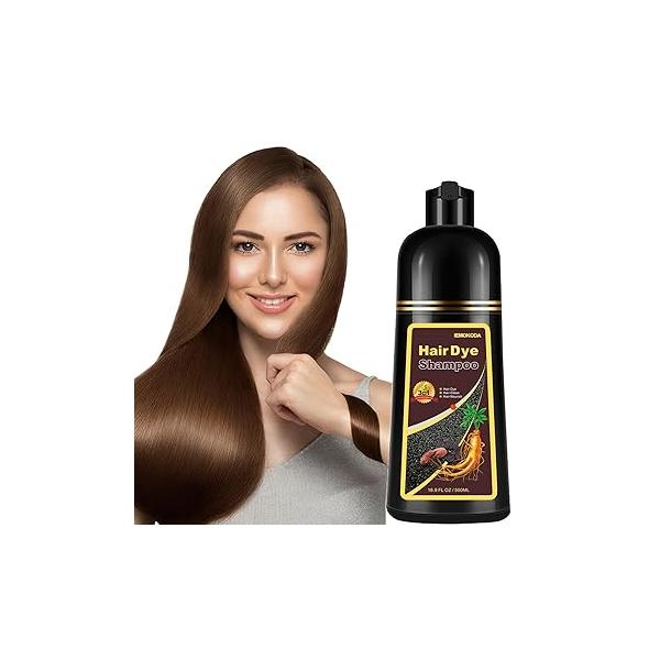 Herbal Light Brown Hair Color Shampoo - 3 in 1 Lasting Dye for Women & Men, 17.60 Fl Oz