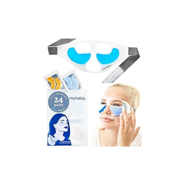 MyHalos Patented Eye Ice Pack for Puffy Eyes Set - Under Masks Dark Circles and Puffiness- 24 Patches Wrinkles With Cold Mask Puffiness
