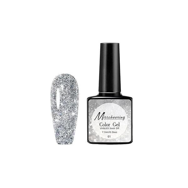 Holographic Nails,Nail Glitter Powder,Bursting Nail Glue Crystal Rhinestone Reflective Shimmer Salon Fake Nails Colorful Exquisite Decoration