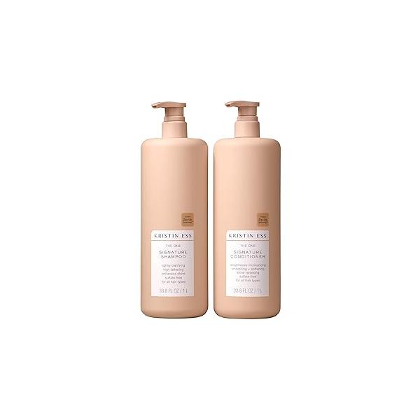 Kristin Ess Signature Shampoo and Conditioner Set with Pumps | Daily Sulfate Free, Color Safe, Hydrating, Moisturizes, Adds Softness & Shine - Pear Fragrance, 33.8 fl oz each 2-pack