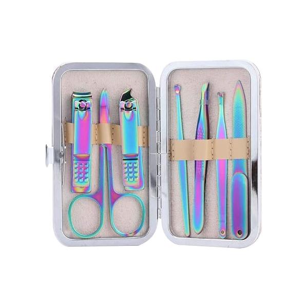 Nail Clipper Set - 7pcs Colorful Professional Stainless Steel Portable Travel Grooming Kit Care Scissors Mens Women