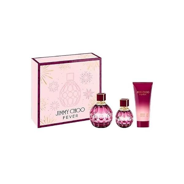 Jimmy Choo Fever Eau de Parfum 3 Piece Set - 3.3 fl. oz. Spray & 1.3 Spray, Body Lotion Long Lasting Fragrance with notes of Plum Nectar, Heliotrope Tonka Bean Warm Floral