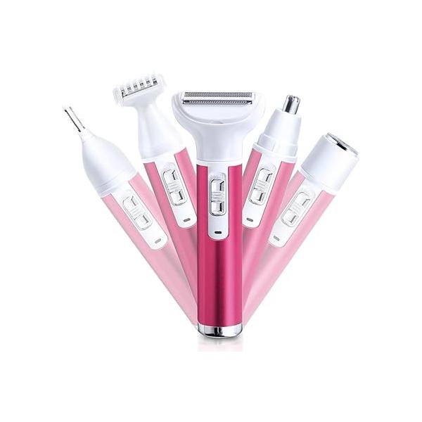 Electric Razor for Women Removal Body Nose Hair Trimmer Face Shavers Eyebrow Legs Armpit Bikini Area Pubic Underarms Painless Rechargeable Portable 5 in 1 Womens Razors Set