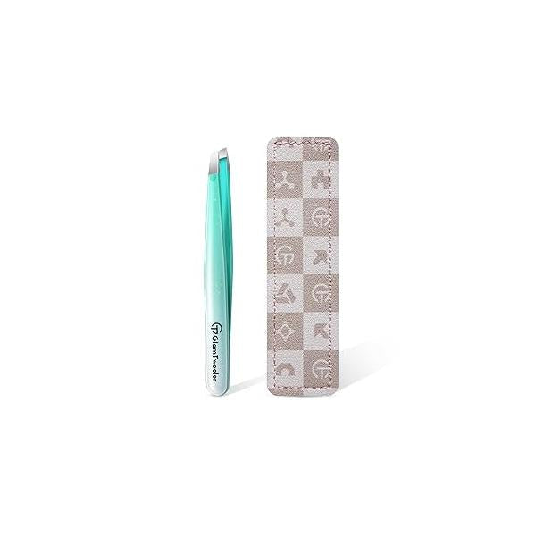 Expert Eyebrow Hair Removal Tweezer with Leather Case, GlamTweeler High Precision Slant Tip Stainless Steel Tweezers for Men and Women (Hot Pink)