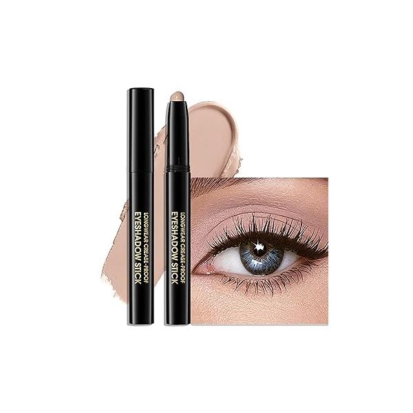 Eyeshadow Stick Shimmer Waterproof Long Wear Eye Brightener Cream to Powder Glitter Shadow Crayon High Pigmented Highlighter Liner Pencil Makeup Crease-Proof Buildable Color, 9 CHAMPAGNE