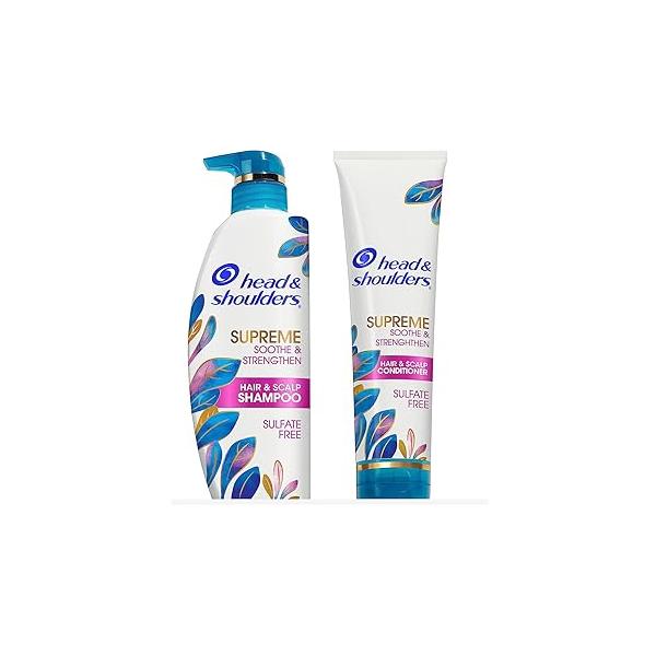 Head & Shoulders Supreme Sulfate Free Shampoo and Conditioner Set for Dry Scalp Dandruff Treatment, Soothe Strengthen with Argan Oil Rose Essence, 21.2 Fl Oz