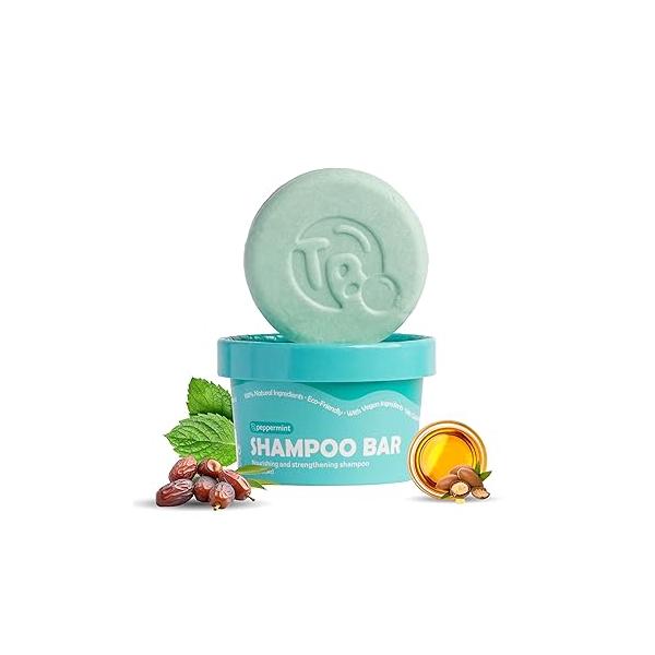 Tree Bottle Shampoo Bar - Peppermint Essential Oils + Biotin, Castor Oil & Batana oil for Volumizing, Nourishing and Strengthening Organic Plastic-Free Solid 4.5oz (Pack of 1)