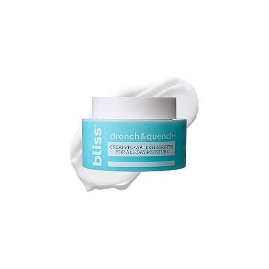 Bliss Drench & Quench Hyaluronic Acid Moisturizer | Cream to Water Face Cream| Deep Hydration, Plumps Skin Clean Vegan Cruelty Free 1.7 fl oz