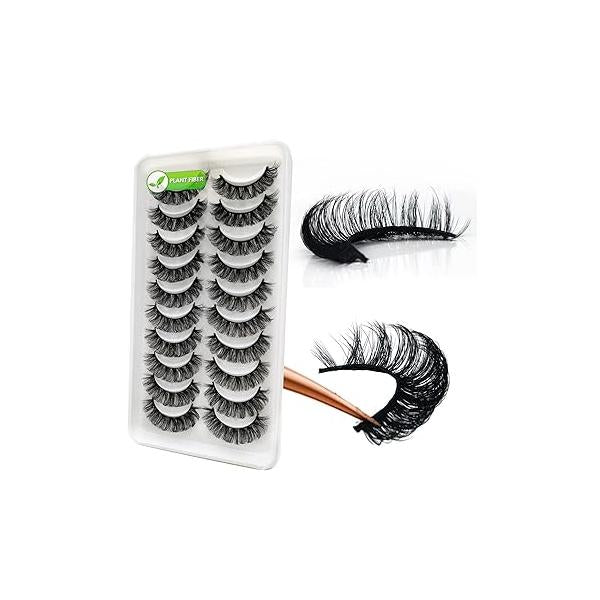 Royaomis D Curl Cat Eye lashes Wispy Russian Strip Lashes that Look Like Extensions 8D False Eyelashes Natural Pack 10 Pairs (RM-41)