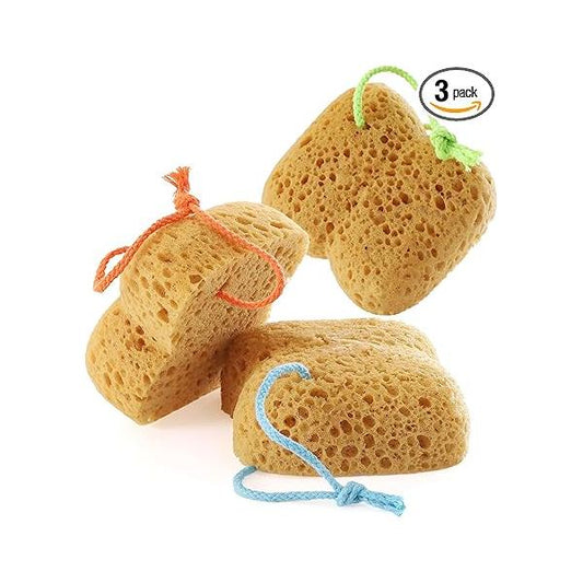 Bath Sponges for Adults, 3Pcs Exfoliating Body Shower Scrub Wash Puff Dense Foam Gentle & Deep Cleansing Sensitive Dry Skin (Assorted Color Loops)