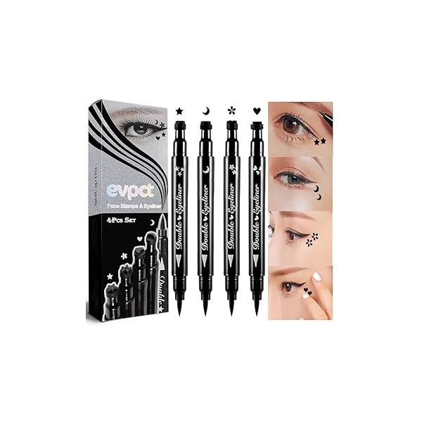 evpct 7Pcs Colored liquid Eye Liners Face Stamp Cosplay Gothic Makeup Set Kit for Beginners, Black Brown Purple Blue Red Pink Green Star Flowers Heart Moon Triangle Lightning Butterfly Stamps Eyeliner