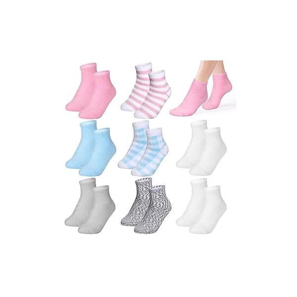 8 Pairs Aloe Socks Natural Moisturizing Spa Lotion Softening Infused for Women Men Repairing Gel Sleeping Fuzzy Dry Cracked Feet Skins (Stylish)