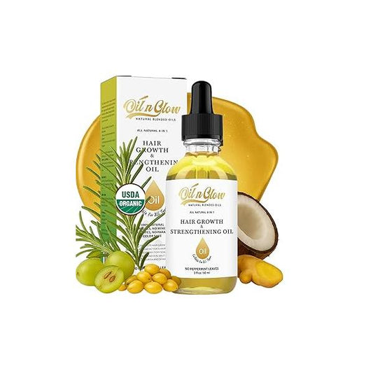8 in 1 Natural Hair Growth Serum & Strengthening Oil with USDA Organic Rosemary, Castor, 100% Vegan Jojoba, DHT Blocker Coconut, Grape Seed for Split Ends, Ginger Peppermint Scalp 2 FL