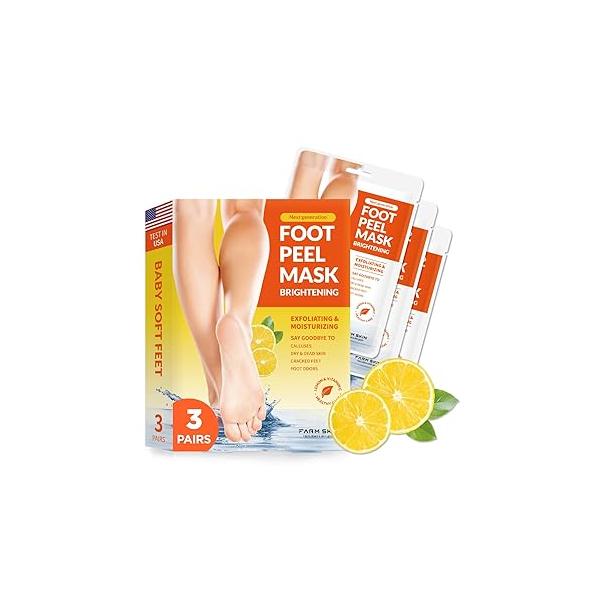 FARMSKIN Foot Peel Mask Brightening/Exfoliating & Moisturizing for Dry, Cracked Feet/foot mask soft baby feet with Lemon, Vitamin C/Dermatologicaly Tested (Pack of 3)