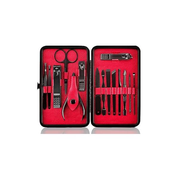 Professional Stainless Steel Nail Clipper Travel & Grooming Kit Tools Manicure Pedicure Set of 15pcs with Luxurious Case (Black/Yellow)