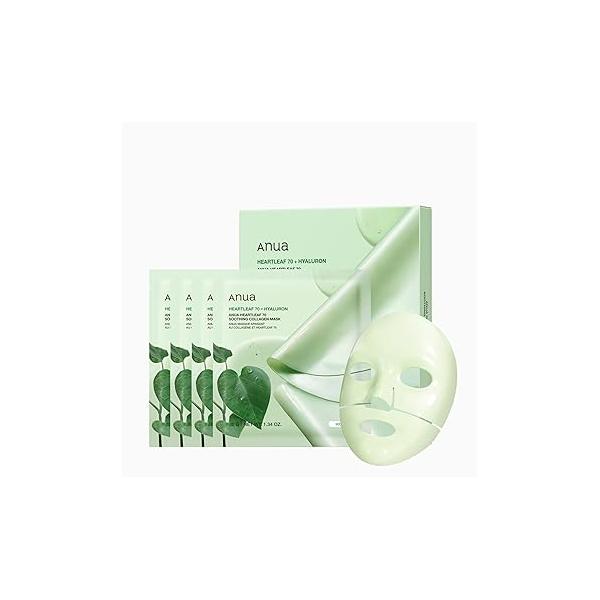 ANUA Rice 70 Glow Collagen Mask, Overnight Face Mask for Glass Skin, Ceramide, Facial Skin Moisture Barrier, Tightening Care, Natural Color, Korean Care (38g, 4ea)