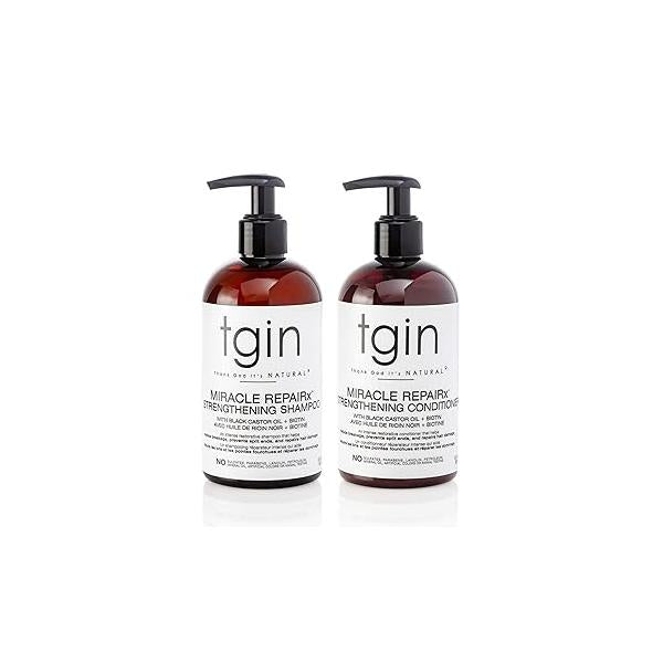 tgin Miracle RepaiRx Strengthening Shampoo and Conditioner Duo for Curly, Coily Wavy Hair, with Biotin Black Castor Oil, Repairs Restores Damaged, Color-Treated 13 oz (Set)