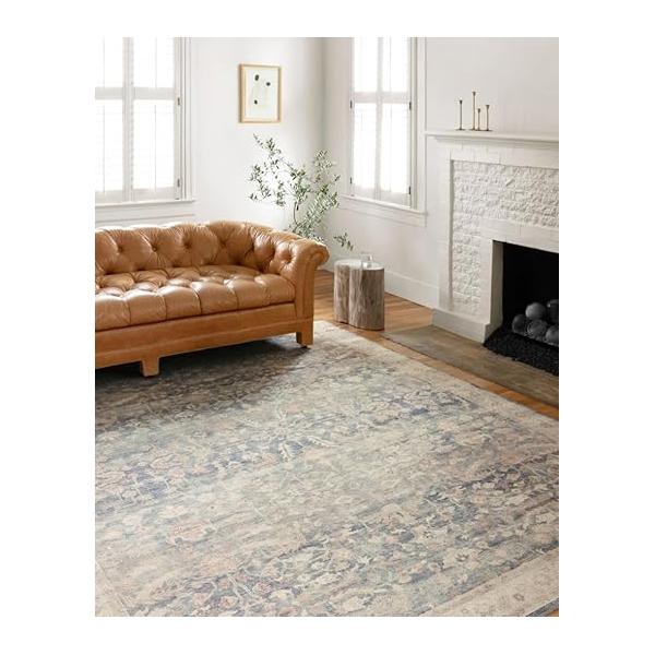 Loloi II Hathaway Collection HTH-02 Denim/Multi 5'-0" x 7'-6", .25" Thick, Area Rug, Soft, Durable, Printed, Modern, Low Pile, Non-Shedding, Easy Clean, Living Room Rug