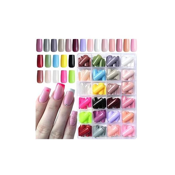 LoveOurHome 576pc Medium Press on Nails Almond Fake Full Cover Acrylic ons Nail Short Stiletto Glue Artificial Fingernail Tips 24 Colors for Women Girls Kids